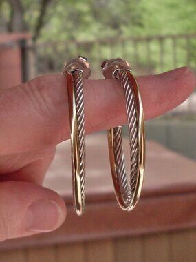 David Yurman Ex-Large Crossover Hoop Earrings - 1.75 Inches - 18K/925 - DY Backs
